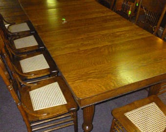 Antique Oak Table Extension with 6 leaves farm table quartersawn tiger 1900's refinished
