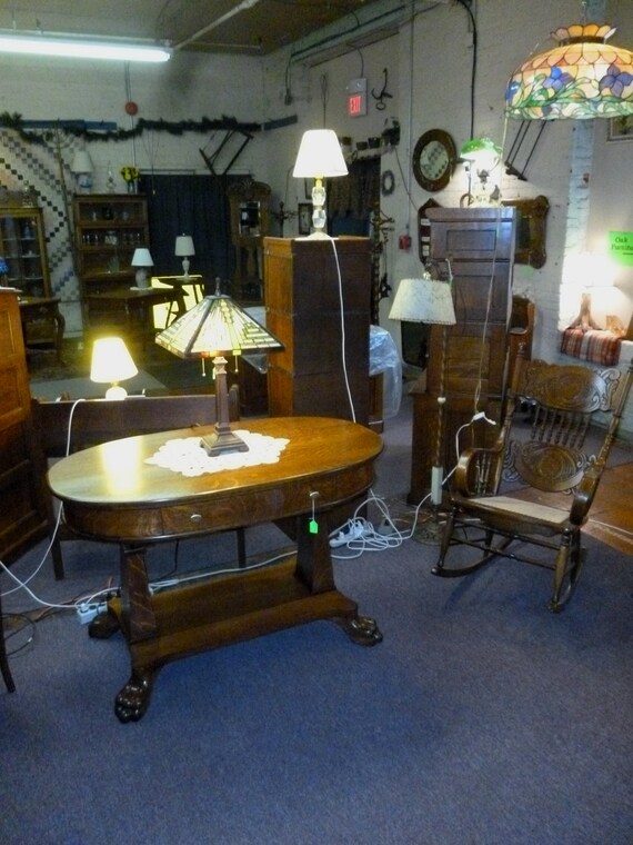 Antique Oak Desk Library Table W Drawer Solid Quarter Sawn Etsy