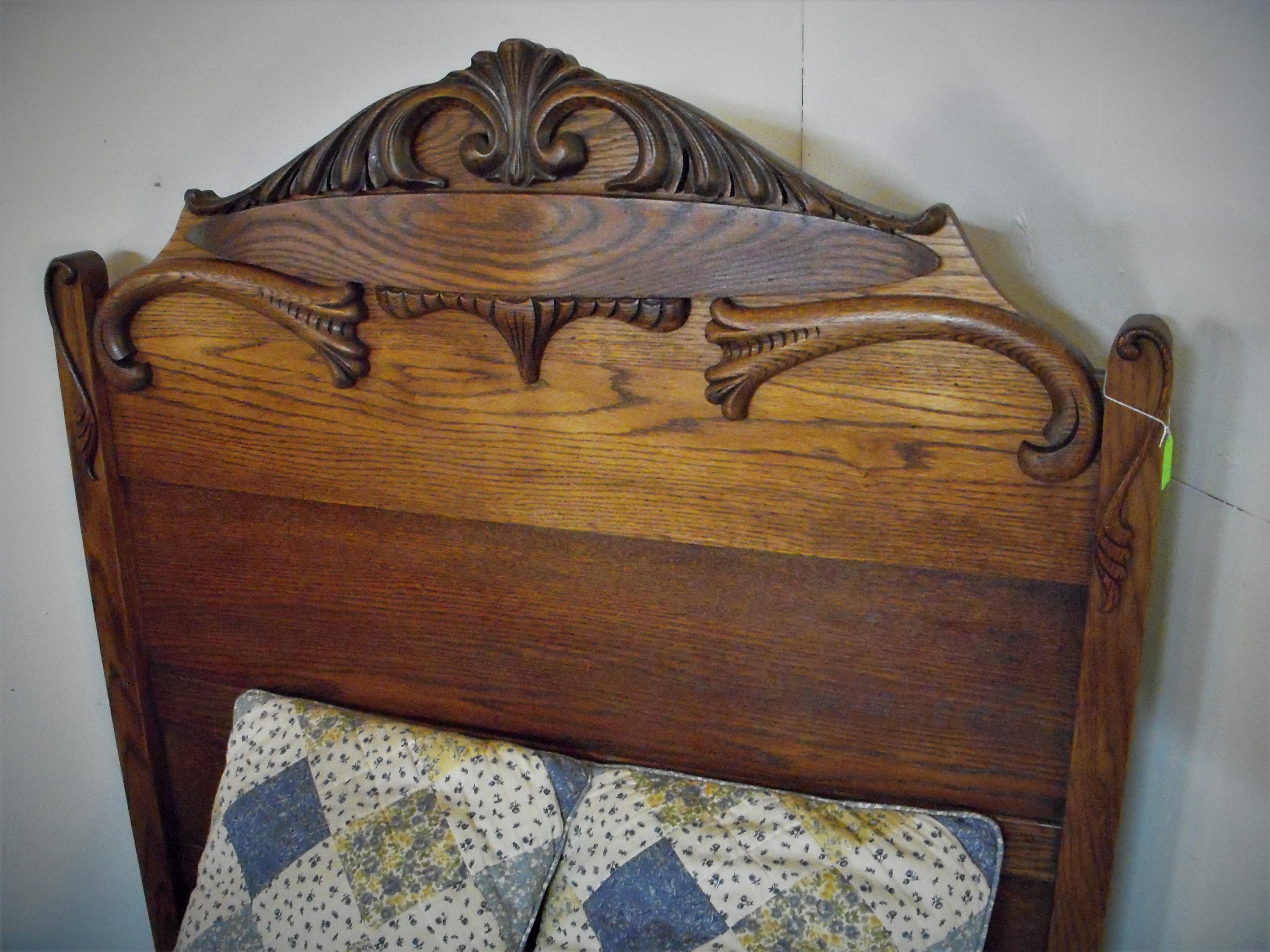 Antique Oak Twin Size Bed Refinished 1900's Headboard , Footboard