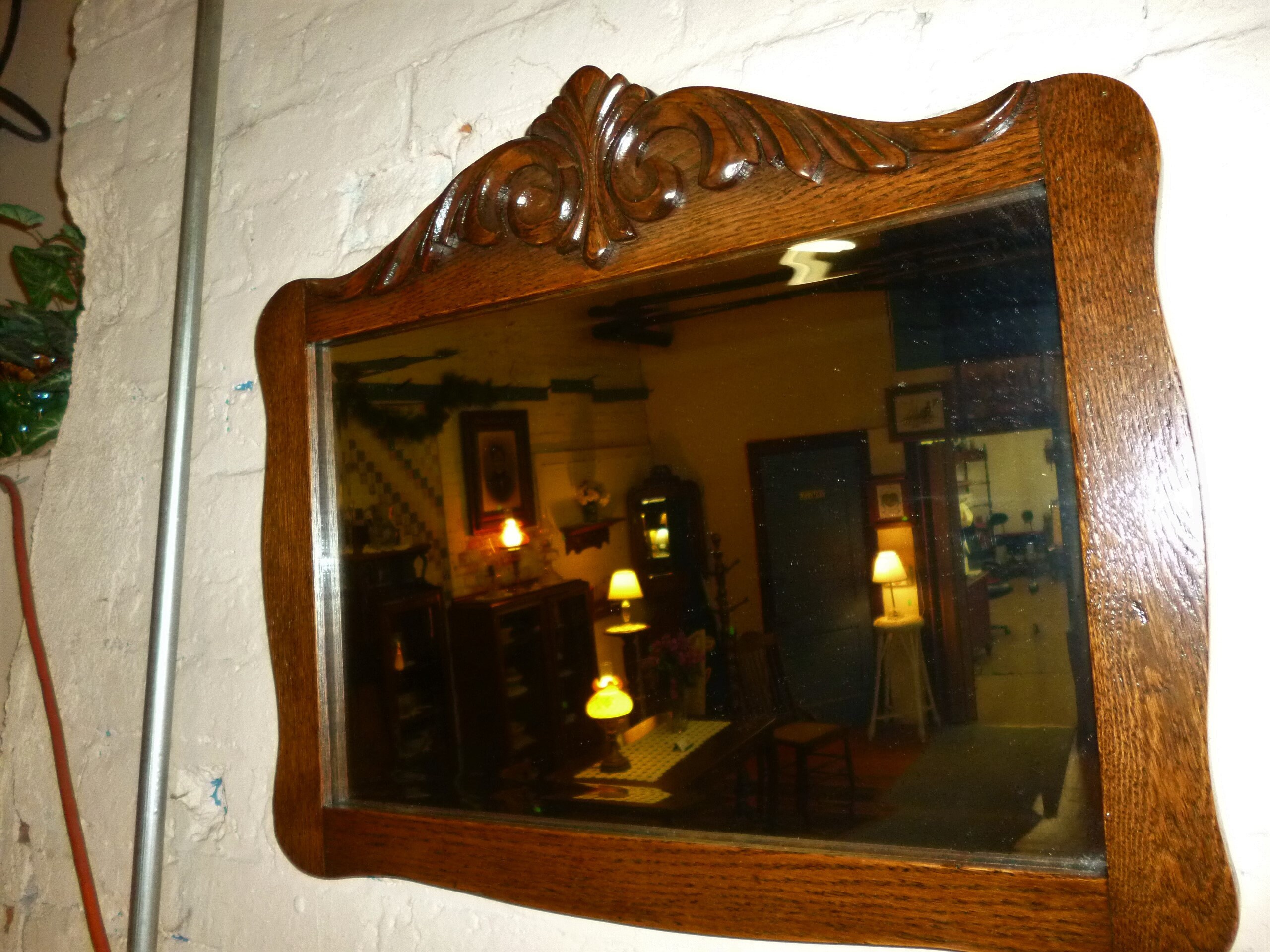 Antique oak frame beveled mirror refinished 1900's ornate Etsy