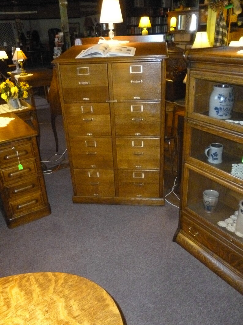 Antique Oak File Cabinet 8 Drawer Full Size 1900 S Library Etsy