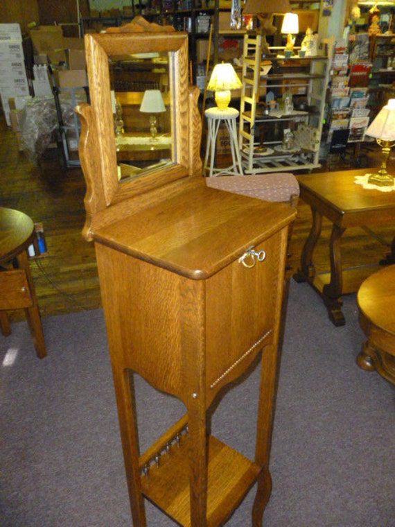 Antique Oak Shaving Stand Chest Beveled Mirror Early 1900 Stand Chest Beveled Mirror Early 1900