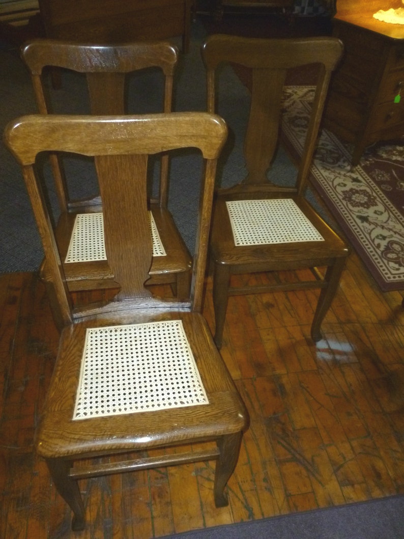 Antique Oak Tback Chairs Set of 4 Matching Reglued Etsy