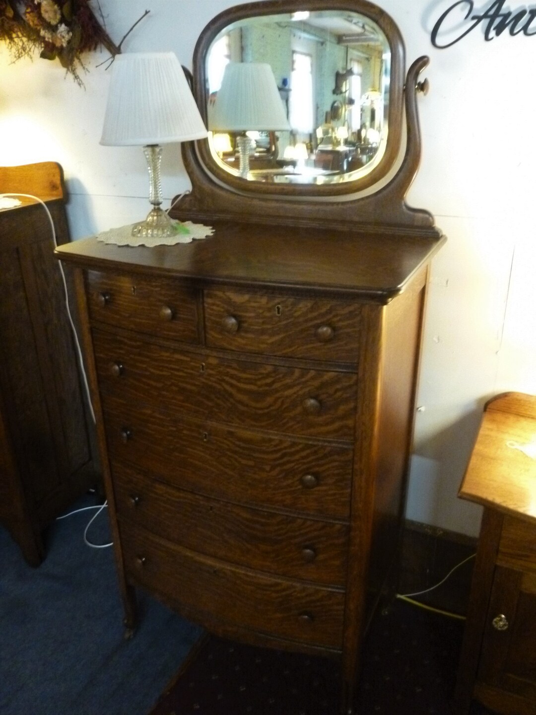 Antique Oak Dresser Bureau W/ Beveled Edge Mirror 1900's Etsy