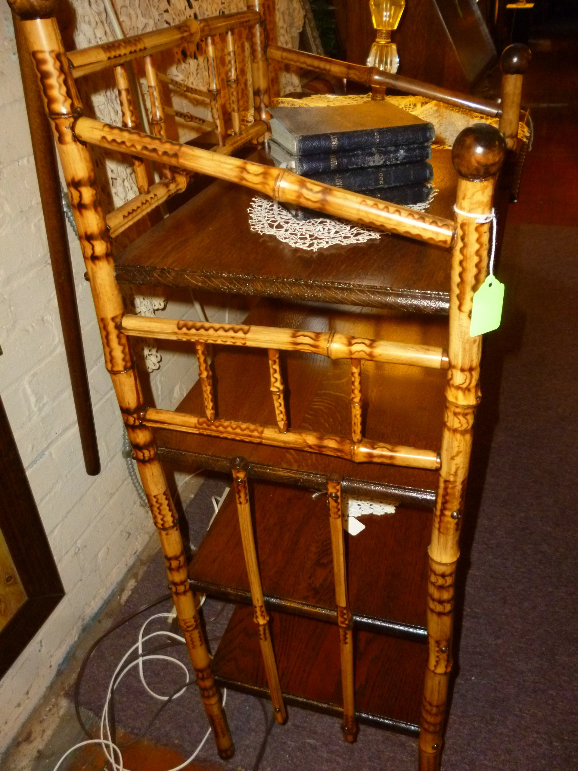 Antique Oak Shelf unit Free standing Oak and Bamboo 4 shelf Etsy