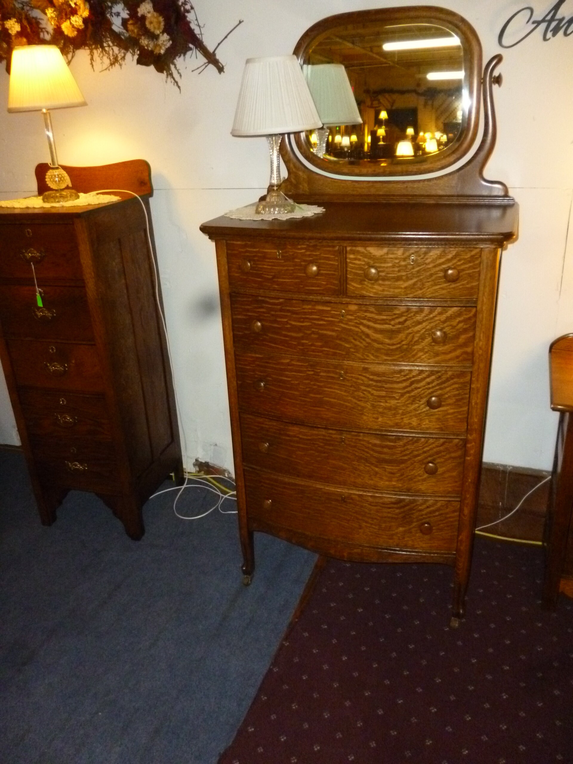 Antique Oak Dresser Bureau W/ Beveled Edge Mirror 1900's Etsy
