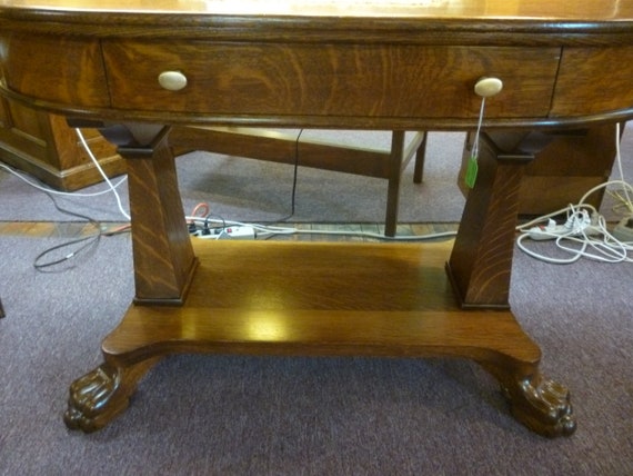 Antique Oak Desk Library Table W Drawer Solid Quarter Sawn Etsy