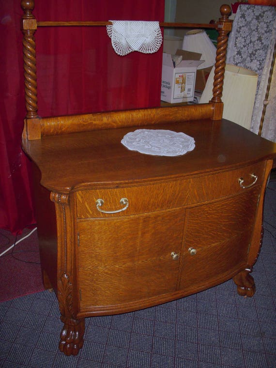 Antique Oak Washstand Dresser Bureau Claw Feet Ornate Tiger Etsy