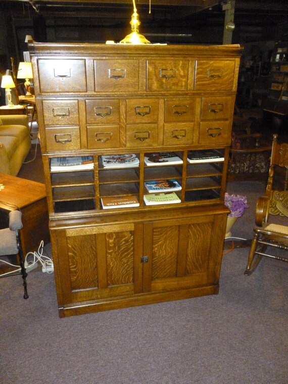 Antique Oak File Cabinet 1900 S Hardware Store Barber Etsy