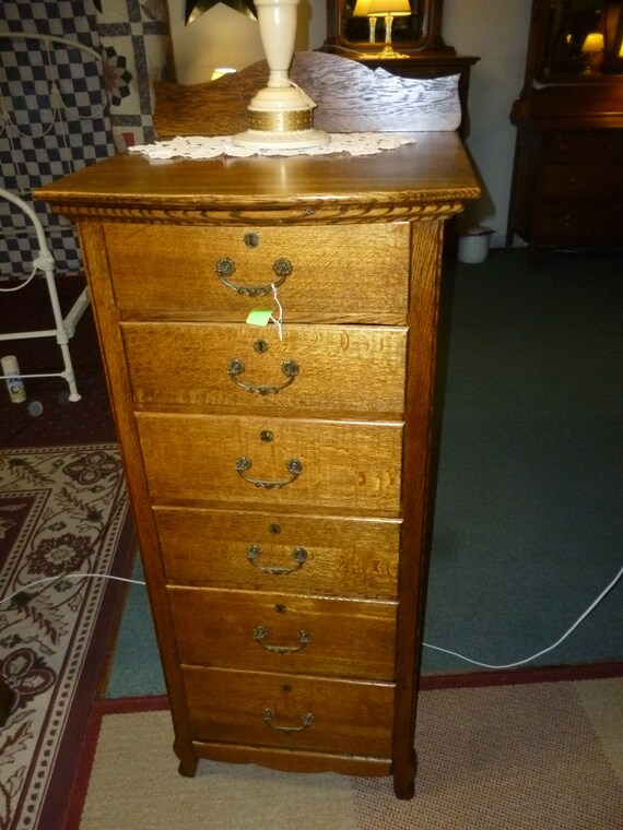 Antique Oak Lingerie Bureau Chest Highboy Dresser 1900 S Etsy