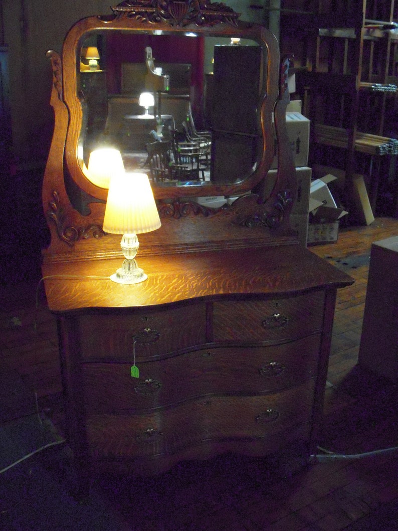Antique Oak Dresser W/ Beveled Edge Mirror Ornate Carvings Etsy