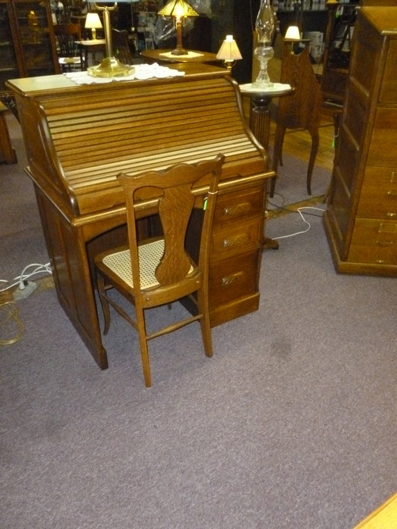 Antique Oak Roll Top Desk S Curve 36 Wide Refinished Etsy