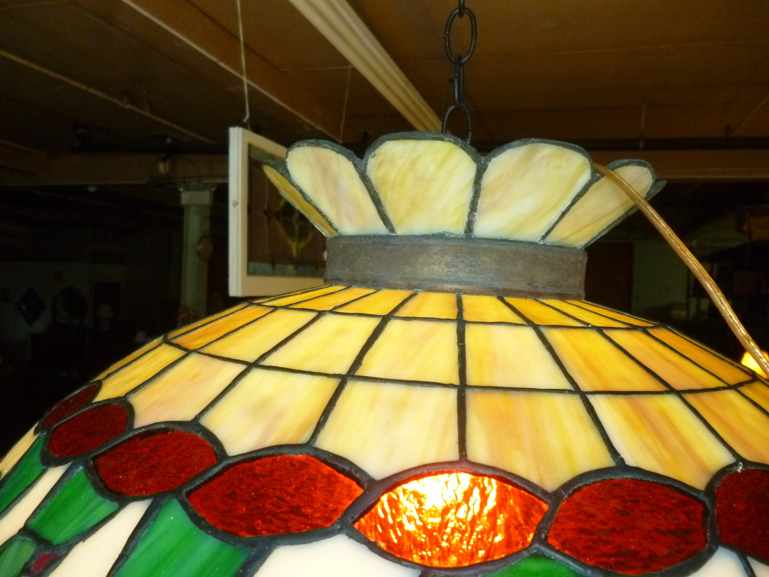 Vintage Stained Glass Lamp Shade Hanging Light Rewired Etsy UK