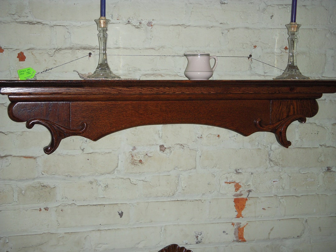 Antique Oak Shelf Wall Mount With Ornate Carvings 4 1900's Clock Shelf