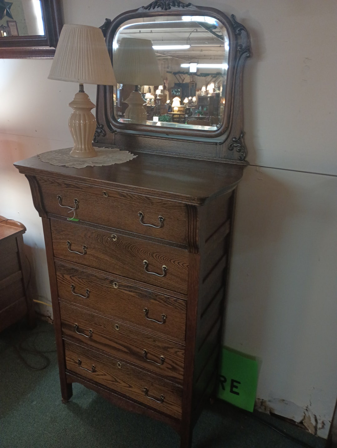 Antique Oak Highboy Dresser W/ Harp & Mirror Ornate Shipping Antique Oak Highboy Dresser W/ Harp & Mirror Ornate Shipping