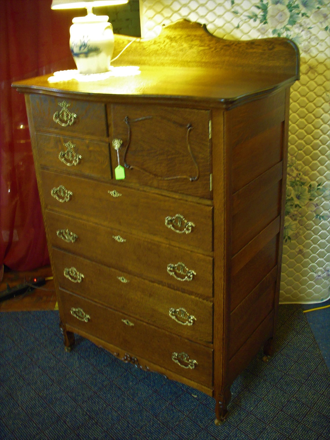 Antique Oak Highboy Dresser 6 Drawer & Hatbox 1900's Refinished Buyer