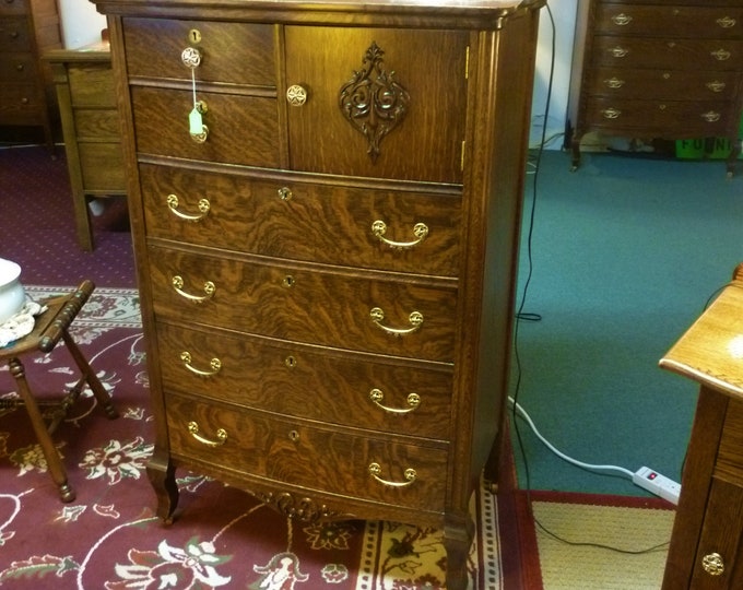 Antique Oak Highboy Dresser With Ornate Carvings Hatbox 6 Etsy