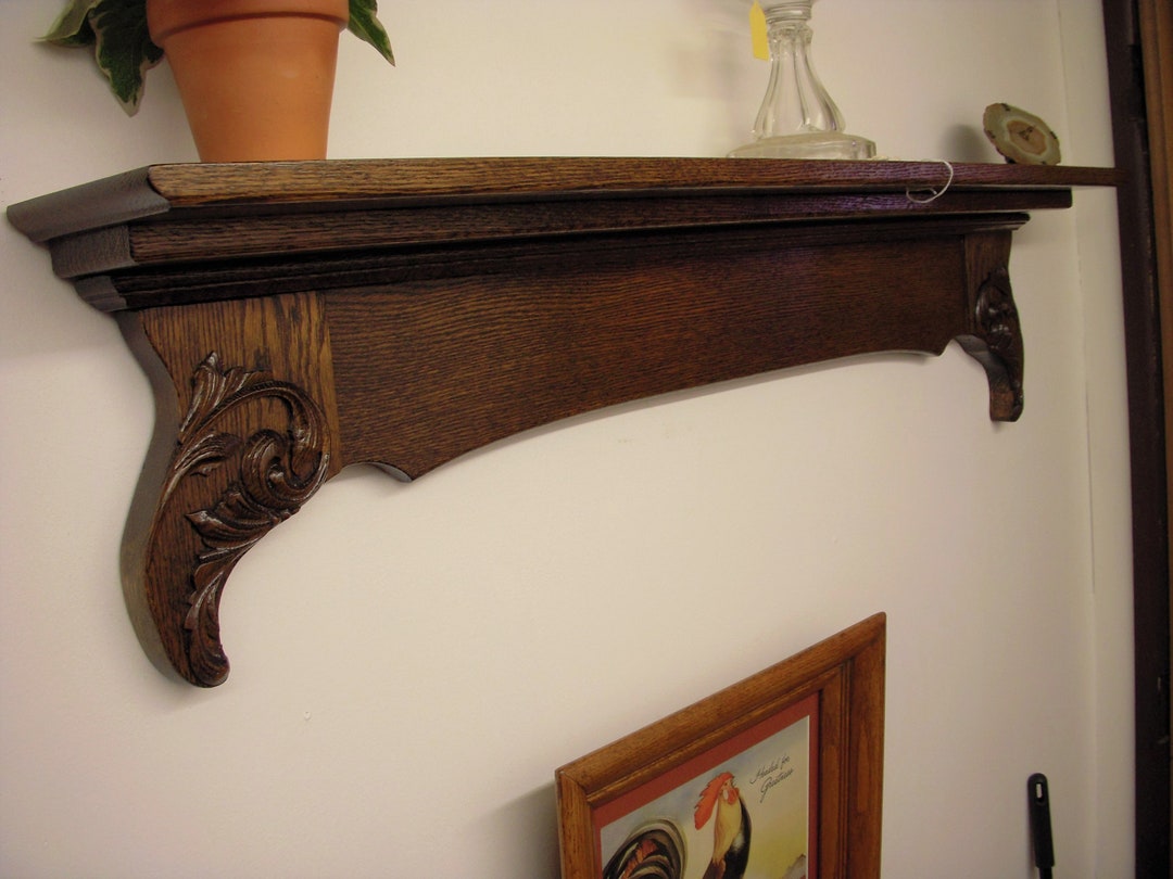 Antique Oak Shelf Wall Mount Ornate Carvings 39 Etsy