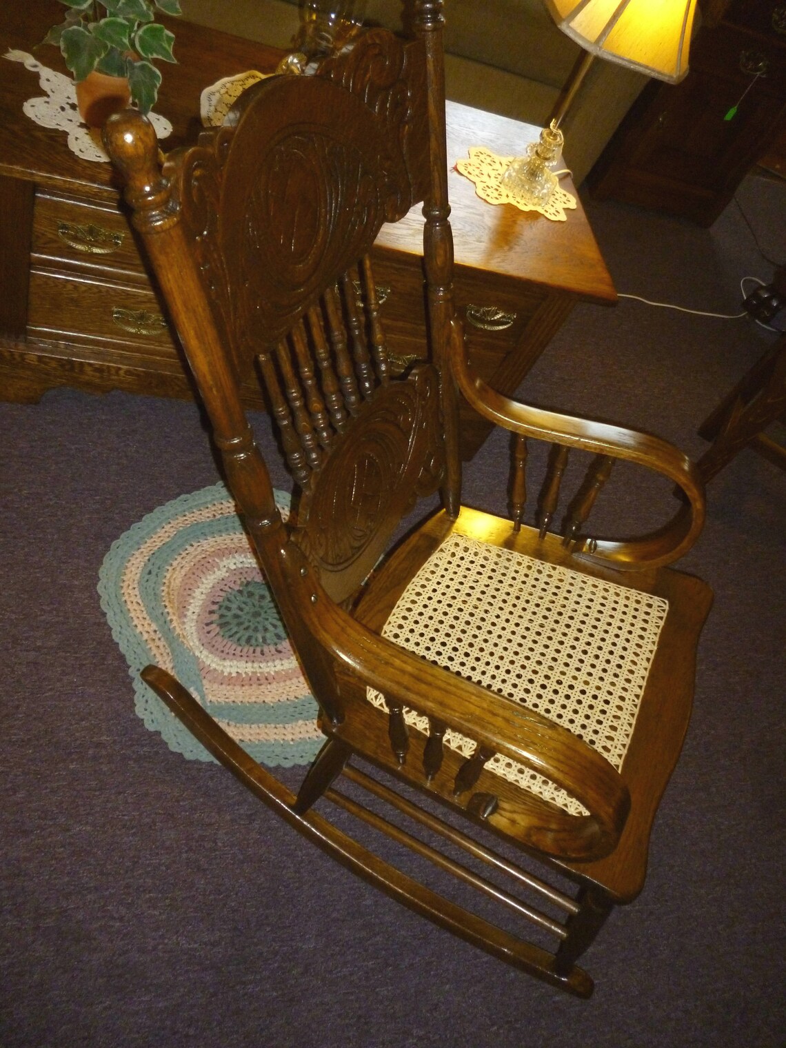Antique Oak Rocking Chair Pressed Back Bentwood arms Etsy