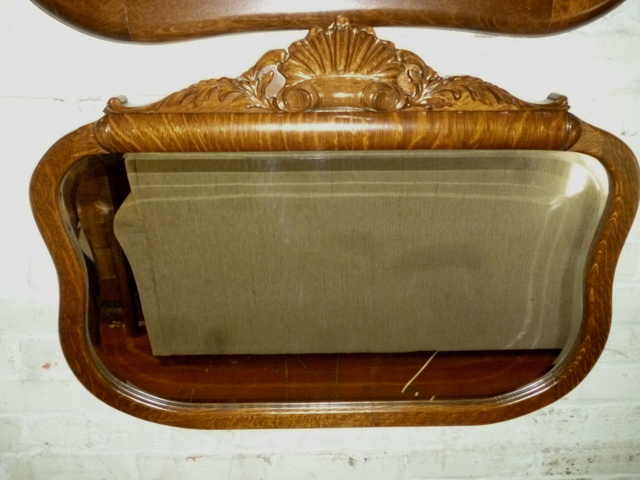 Antique Beveled Glass Mirror With Ornate Oak Frame Quarter Sawn 1900 S Refinished