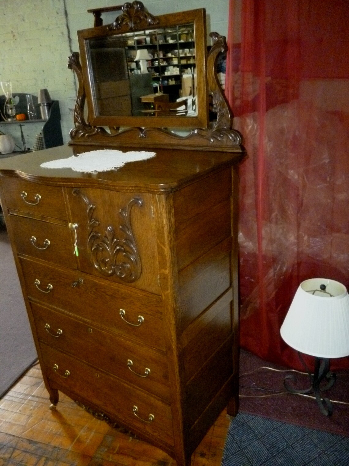 Antique oak Highboy w/mirror dresser chest of drawers bureau Etsy
