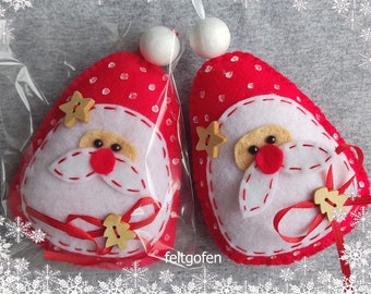 Santa Claus, Christmas Tree Ornament, Felt Decor,  Christmas Gift Idea, Hanging Handmade Embroidery PRICE PER 1 ITEM