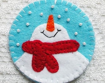 Snowman Christmas Ornaments, Felt Christmas Tree Decor, embroidery handmade, PRICE PER 1 ITEM