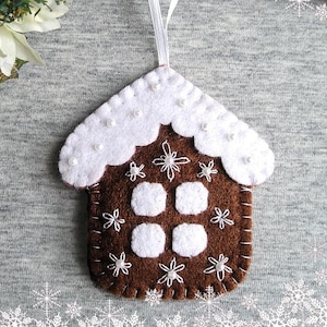 Money Pocket Christmas Ornament - Felt Ornament - Christmas Tree Decor - Gift Idea - Handmade Embroidery - Cute Felt House - Brown White