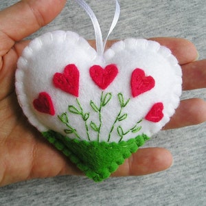 Felt Heart Felt Ornament Felt Flowers Red heart White Heart Valentines Day Gift Easter Decor Handmade Embroidery Gift Idea image 1
