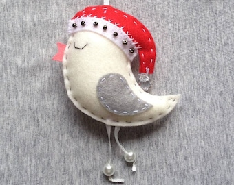 Christmas bird ornament felt cute christmas tree ornaments felt christmas decor embroidery handmade, PRICE PER 1 ITEM white red grey gift