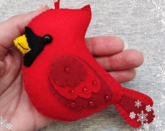 Cardinal Bird, Christmas Ornament, Christmas Felt Decor,  Christmas Gift Idea, Handmade Embroidery