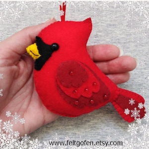 Christmas Tree Ornament, Cardinal Bird, Felt Decor, Christmas Gift Idea, Handmade Embroidery image 1