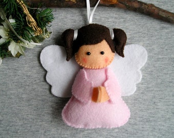 Felt ornament Christmas Angel home decor felt christmas ornaments embroidery handmade white pink ornament with loop