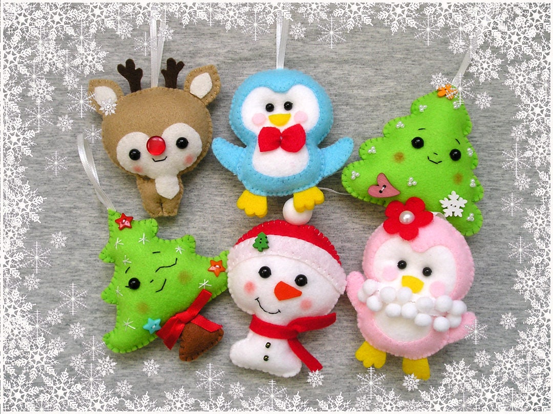 DIY Christmas Tree Ornaments (felt snowman and reindeer) 