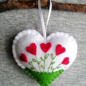 Felt Heart Felt Ornament Felt Flowers Red heart White Heart Valentines Day Gift Easter Decor Handmade Embroidery Gift Idea image 9