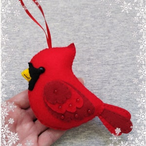 Christmas Tree Ornament, Cardinal Bird, Felt Decor, Christmas Gift Idea, Handmade Embroidery image 3