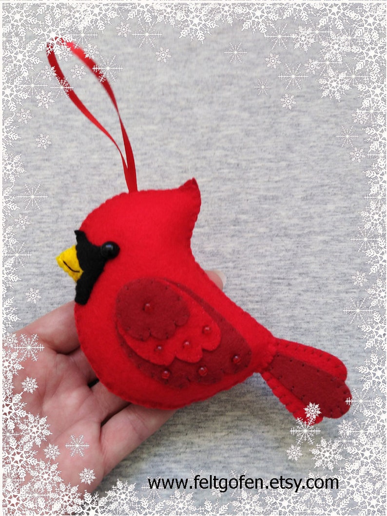 Christmas Tree Ornament, Cardinal Bird, Felt Decor, Christmas Gift Idea, Handmade Embroidery image 3