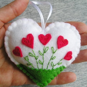 Felt Heart Felt Ornament Felt Flowers Red heart White Heart Valentines Day Gift Easter Decor Handmade Embroidery Gift Idea image 10