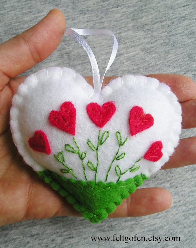 Felt Heart Felt Ornament Felt Flowers Red heart White Heart Valentines Day Gift Easter Decor Handmade Embroidery Gift Idea image 10