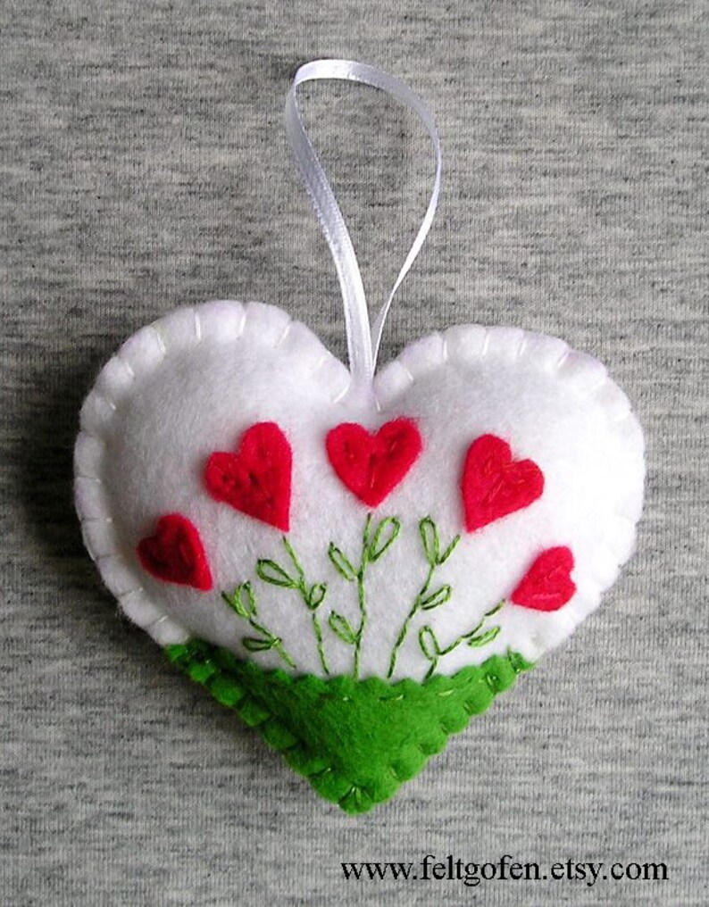Felt Heart Felt Ornament Felt Flowers Red heart White Heart Valentines Day Gift Easter Decor Handmade Embroidery Gift Idea image 8
