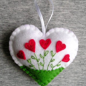 Felt Heart Felt Ornament Felt Flowers Red heart White Heart Valentines Day Gift Easter Decor Handmade Embroidery Gift Idea image 7