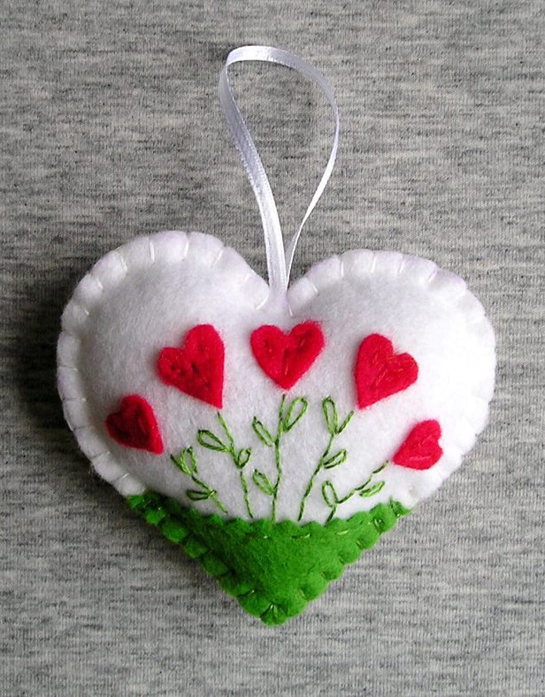 Felt Heart Felt Ornament Felt Flowers Red heart White Heart Valentines Day Gift Easter Decor Handmade Embroidery Gift Idea image 7