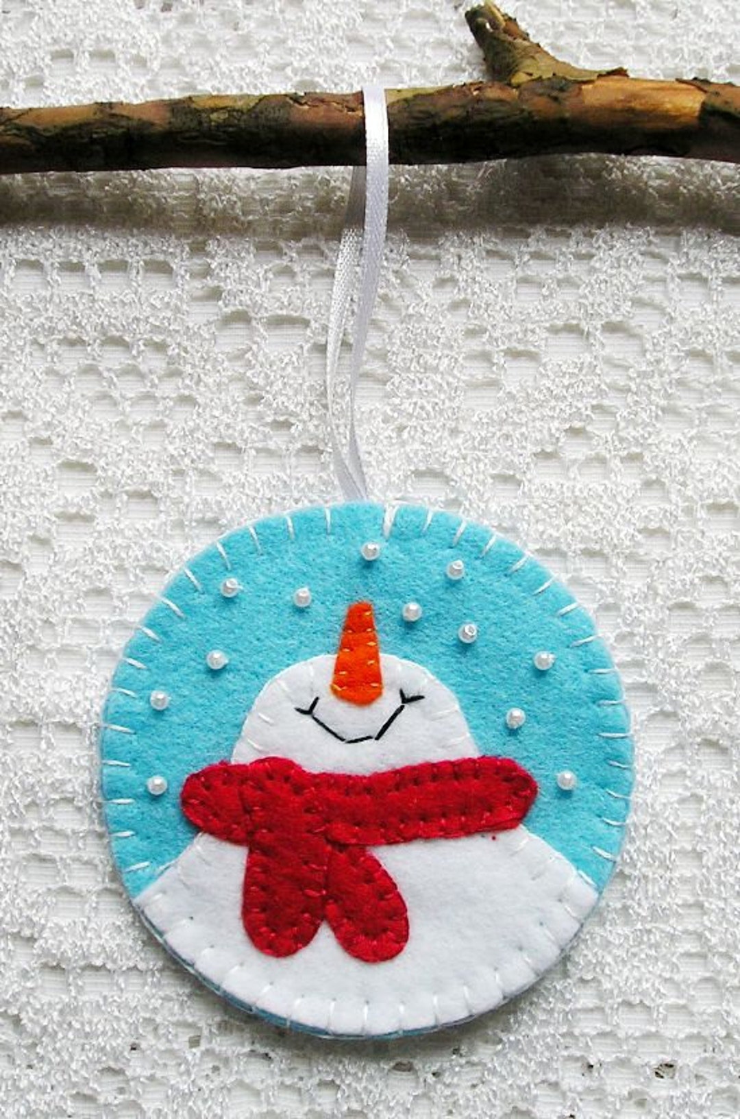 Snowman Felt Ornament - Handmade Christmas Decor 03 main image 1