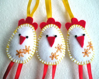 Easter Ornament,  Chicken Felt Ornament,  Handmade Embroidery, Kitchen Decor, Easter Gift Idea