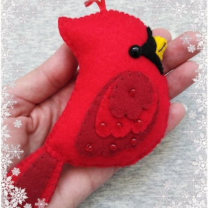 Christmas Tree Ornament, Cardinal Bird, Felt Decor, Christmas Gift Idea, Handmade Embroidery image 5