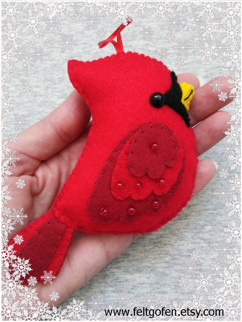 Christmas Tree Ornament, Cardinal Bird, Felt Decor, Christmas Gift Idea, Handmade Embroidery image 5