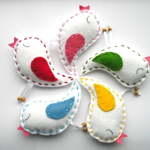 Felt Birds Ornaments, Spring Summer Felt Ornaments, home decor, Felt Birds, Set of 5 pieces