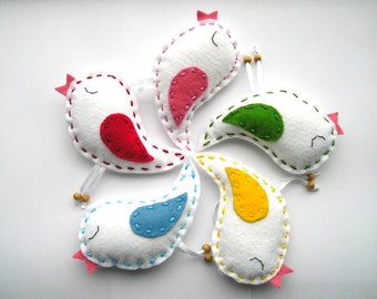 Felt Birds Ornaments, Spring Summer Felt Ornaments, home decor, Felt Birds, Set of 5 pieces