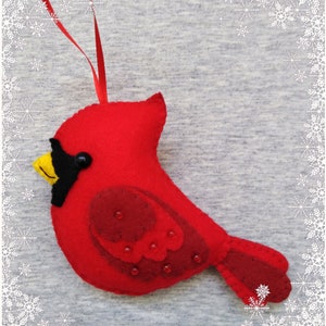 Christmas Tree Ornament, Cardinal Bird, Felt Decor, Christmas Gift Idea, Handmade Embroidery image 2