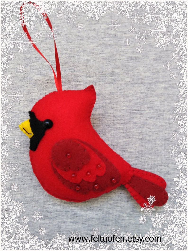 Christmas Tree Ornament, Cardinal Bird, Felt Decor, Christmas Gift Idea, Handmade Embroidery image 2